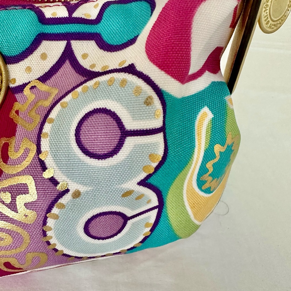 Coach Multicolor Signature Circle Print Shoulder Bag with Gold Accents - Picture 9 of 14